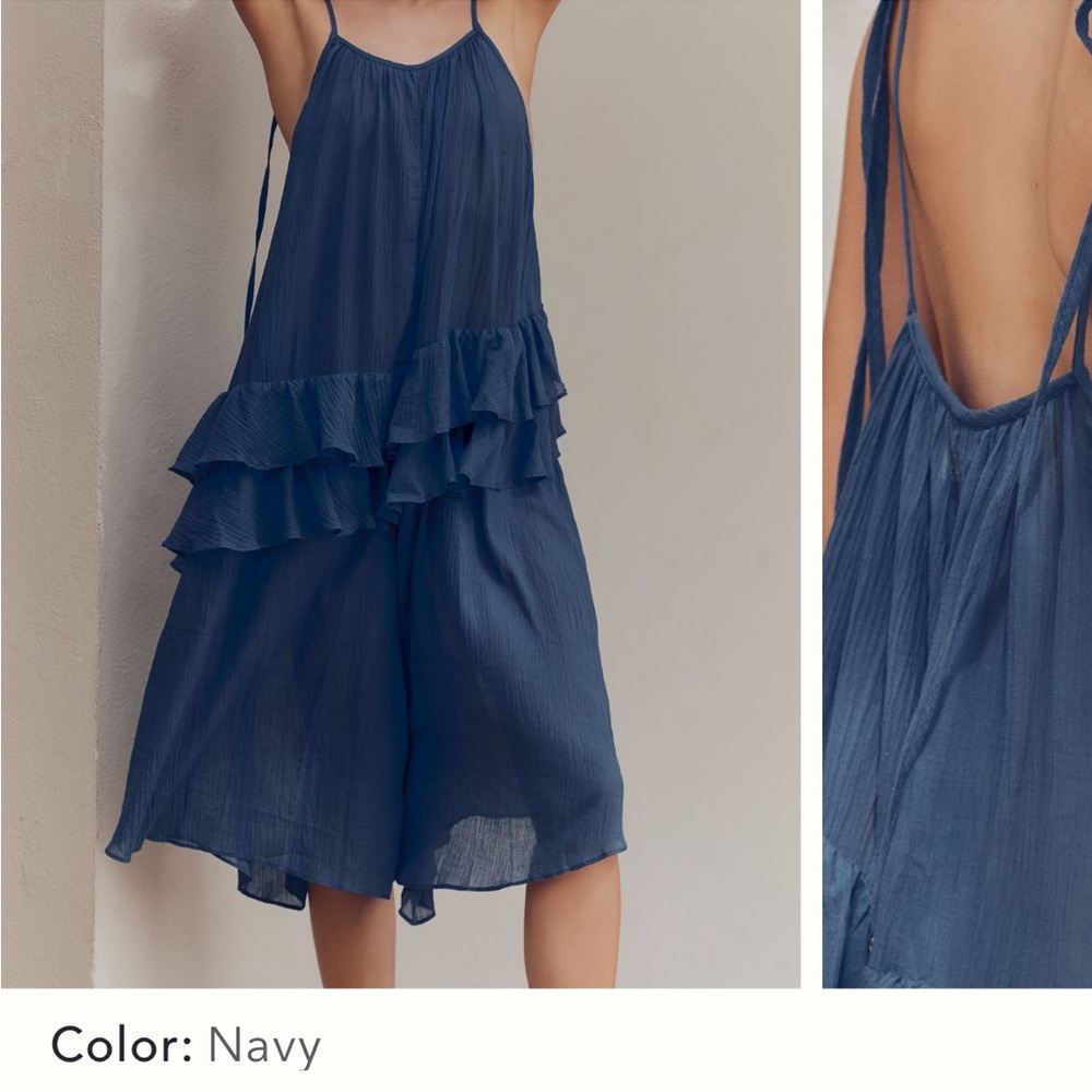 Navy Ruffled Sleeveless romper
